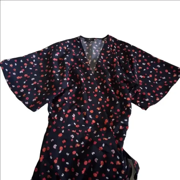 7 For All Mankind Women's Size Large Black Red Floral True Wrap Mini Dress - Picture 4 of 11